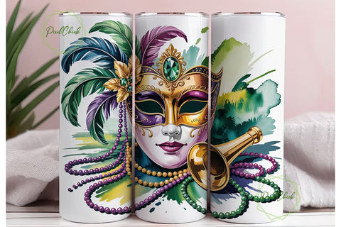 Mardi Gras Mask Feather 20oz Tumbler Sublimation PixelChick 