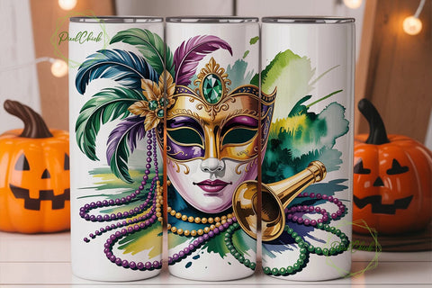Mardi Gras Mask Feather 20oz Tumbler Sublimation PixelChick 
