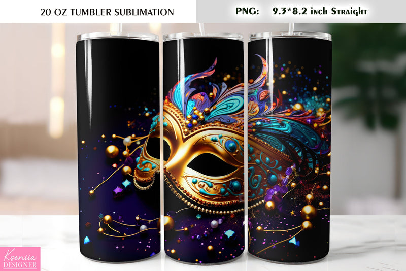 Mardi Gras Mask. Mardi Gras Tumbler Sublimation Design Sublimation Kseniia designer 