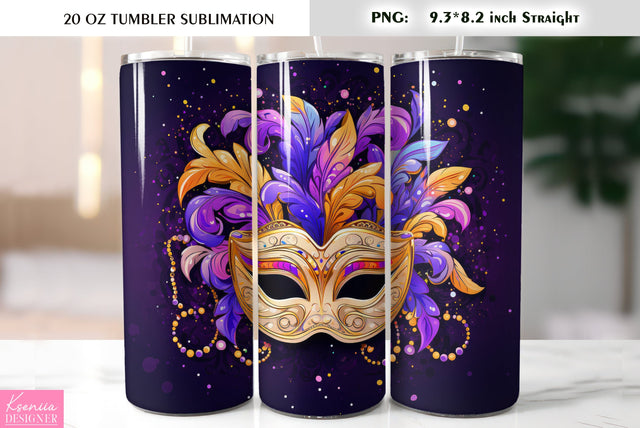 Mardi Gras Mask. Mardi Gras Tumbler Sublimation Design Sublimation Kseniia designer 