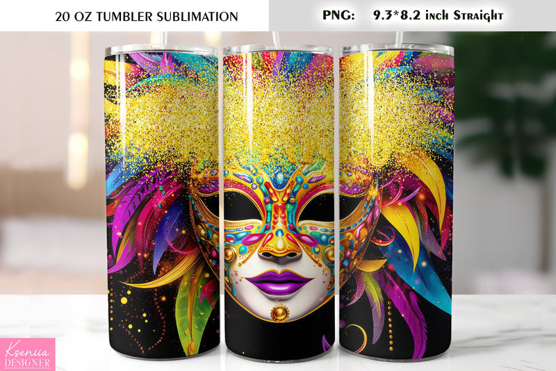 Mardi Gras Mask. Mardi Gras Tumbler Sublimation Design Sublimation Kseniia designer 