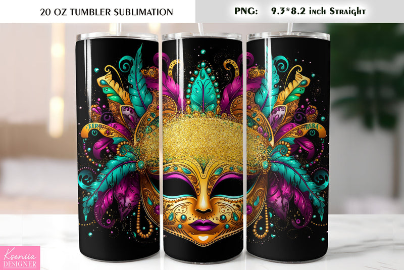 Mardi Gras Mask. Mardi Gras Tumbler Sublimation Design Sublimation Kseniia designer 