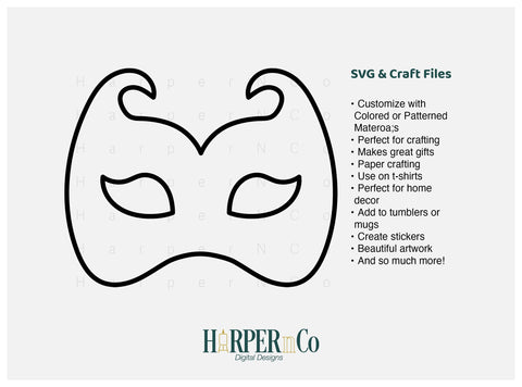 Mardi Gras Mask Outline SVG, PNG, 4 SVG HarperNCo 