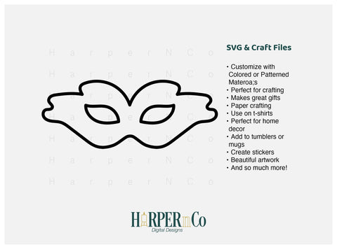 Mardi Gras Mask Outline SVG, PNG, 8 SVG HarperNCo 