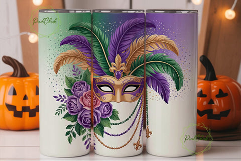 Mardi Gras Masquerade 20oz Tumbler Wrap Sublimation PixelChick 