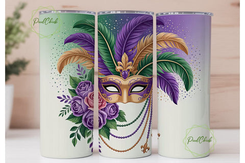 Mardi Gras Masquerade 20oz Tumbler Wrap Sublimation PixelChick 