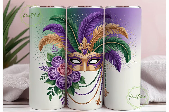 Mardi Gras Masquerade 20oz Tumbler Wrap Sublimation PixelChick 