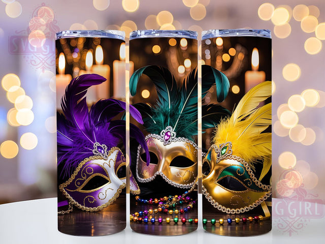 Mardi Gras Masquerade Tumbler, Carnival Mask Wrap, Festive Party Cup, 20oz Sublimation Wrap, New Orleans Celebration Tumbler, Colorful Masquerade Design Cup, Mardi Gras Carnival Theme Wrap Sublimation SvggirlplusArt 