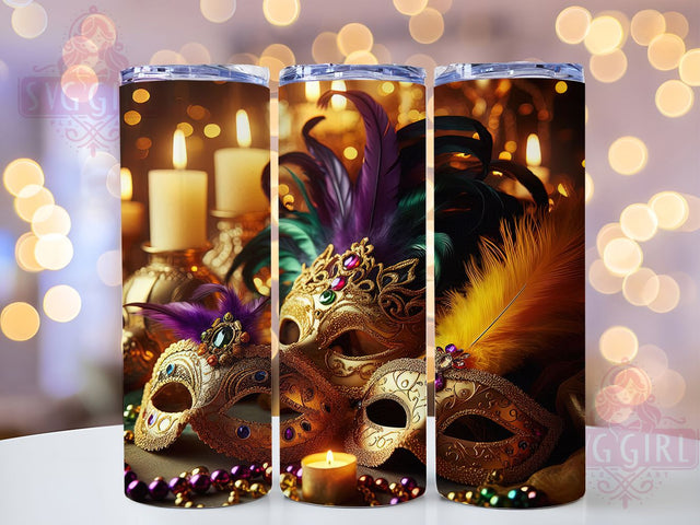 Mardi Gras Masquerade Tumbler, Carnival Mask Wrap, Festive Party Cup, 20oz Sublimation Wrap, New Orleans Celebration Tumbler, Colorful Masquerade Design Cup, Mardi Gras Carnival Theme Wrap Sublimation SvggirlplusArt 