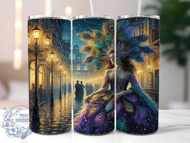 Mardi Gras Masquerade Woman Tumbler, Carnival Mask Wrap, Festive Party Cup, 20oz Sublimation Wrap, New Orleans Celebration Tumbler, Colorful Masquerade Design Cup, Mardi Gras Woman Theme Wrap Sublimation ToriDesigns 