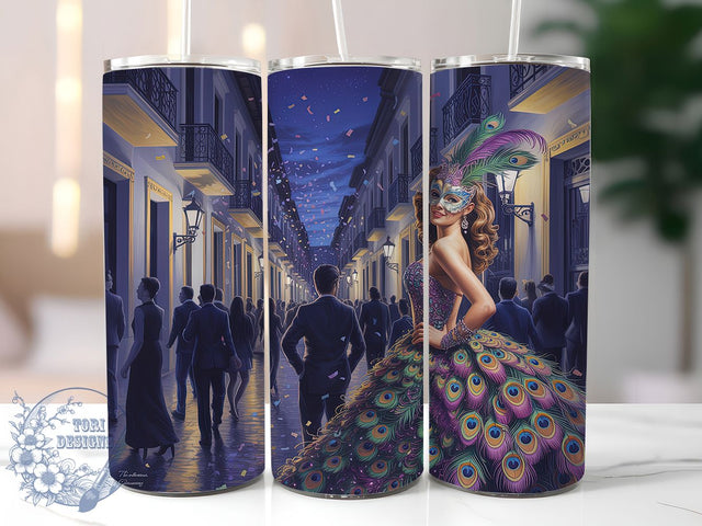 Mardi Gras Masquerade Woman Tumbler, Carnival Mask Wrap, Festive Party Cup, 20oz Sublimation Wrap, New Orleans Celebration Tumbler, Colorful Masquerade Design Cup, Mardi Gras Woman Theme Wrap Sublimation ToriDesigns 