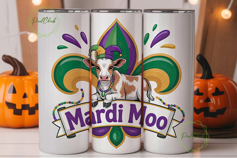 Mardi Gras Moo Cow 20oz Tumbler Wrap Sublimation PixelChick 