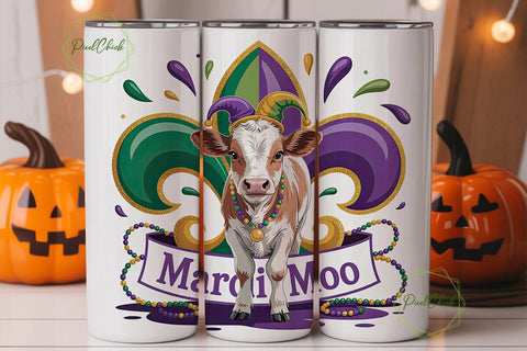 Mardi Gras Moo Cow 20oz Tumbler Wrap Sublimation PixelChick 