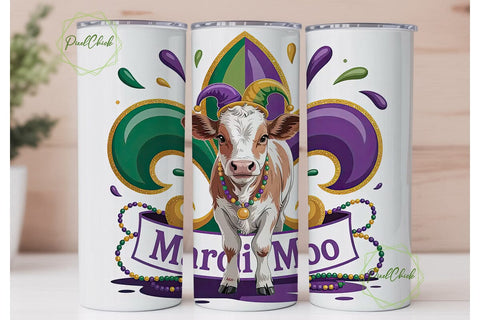 Mardi Gras Moo Cow 20oz Tumbler Wrap Sublimation PixelChick 