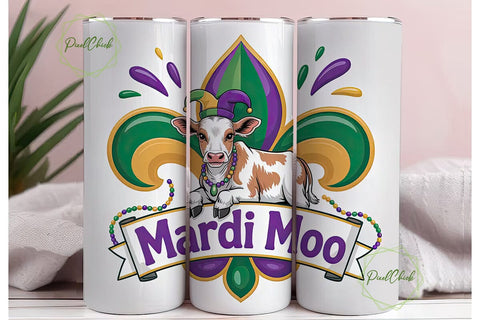 Mardi Gras Moo Cow 20oz Tumbler Wrap Sublimation PixelChick 