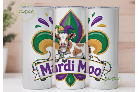 Mardi Gras Moo Cow 20oz Tumbler Wrap Sublimation PixelChick 