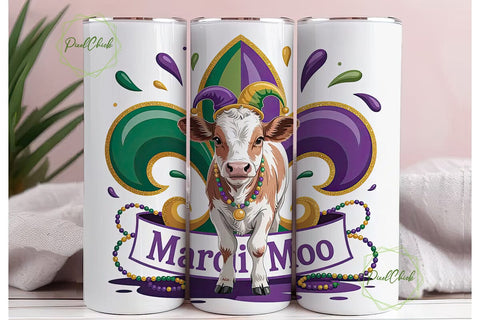 Mardi Gras Moo Cow 20oz Tumbler Wrap Sublimation PixelChick 