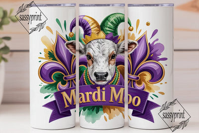 Mardi Gras Moo Cow 20oz Tumbler Wrap Sublimation sassyprint 