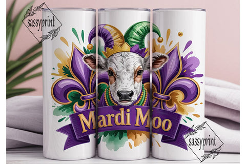 Mardi Gras Moo Cow 20oz Tumbler Wrap Sublimation sassyprint 