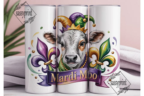 Mardi Gras Moo Cow 20oz Tumbler Wrap Sublimation sassyprint 