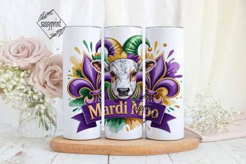 Mardi Gras Moo Cow 20oz Tumbler Wrap Sublimation sassyprint 