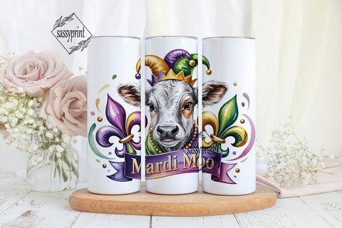 Mardi Gras Moo Cow 20oz Tumbler Wrap Sublimation sassyprint 