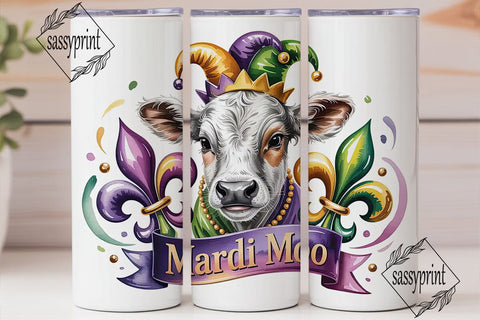 Mardi Gras Moo Cow 20oz Tumbler Wrap Sublimation sassyprint 