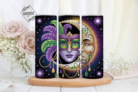 Mardi Gras Moon Mask 20oz Tumbler Wrap Sublimation sassyprint 