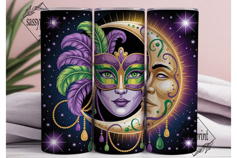 Mardi Gras Moon Mask 20oz Tumbler Wrap Sublimation sassyprint 