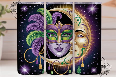 Mardi Gras Moon Mask 20oz Tumbler Wrap Sublimation sassyprint 