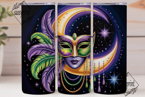 Mardi Gras Moon Mask 20oz Tumbler Wrap Sublimation sassyprint 
