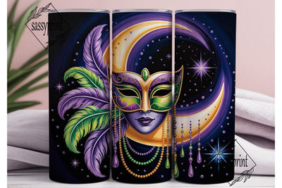 Mardi Gras Moon Mask 20oz Tumbler Wrap Sublimation sassyprint 