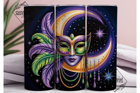 Mardi Gras Moon Mask 20oz Tumbler Wrap Sublimation sassyprint 