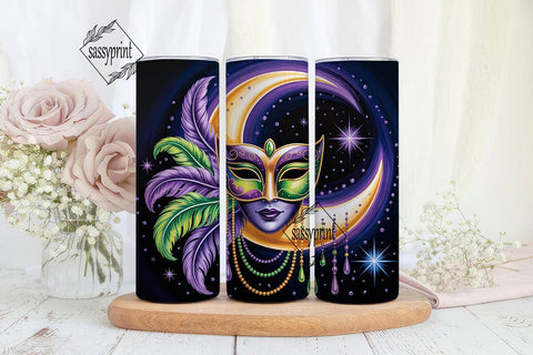 Mardi Gras Moon Mask 20oz Tumbler Wrap Sublimation sassyprint 