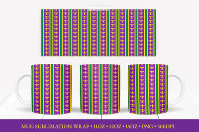 Mardi Gras Mug Sublimation Design. Fleur de Lis Mug Wrap Sublimation LaBelezoka 