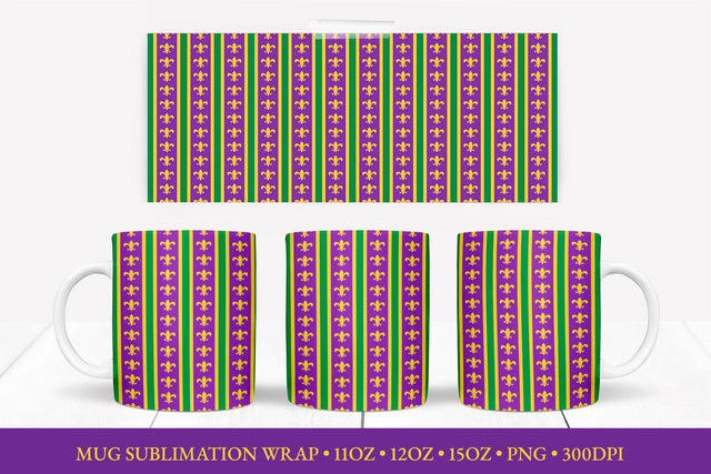 Mardi Gras Mug Sublimation Design. Fleur de Lis Mug Wrap Sublimation LaBelezoka 