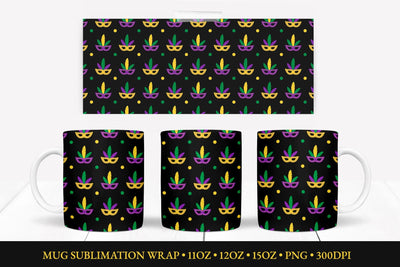 Mardi Gras Mug Sublimation Wrap. Carnival Mug Design PNG Sublimation LaBelezoka 