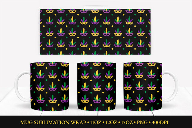 Mardi Gras Mug Sublimation Wrap. Carnival Mug Design PNG Sublimation LaBelezoka 