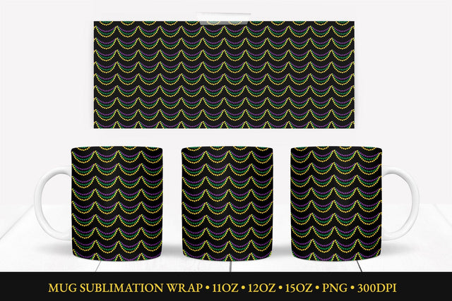 Mardi Gras Mug Sublimation Wrap. Colorful Beads Mug Design Sublimation LaBelezoka 