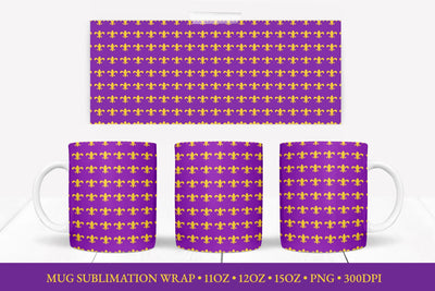 Mardi Gras Mug Sublimation Wrap. Fleur de Lis Mug Design Sublimation LaBelezoka 