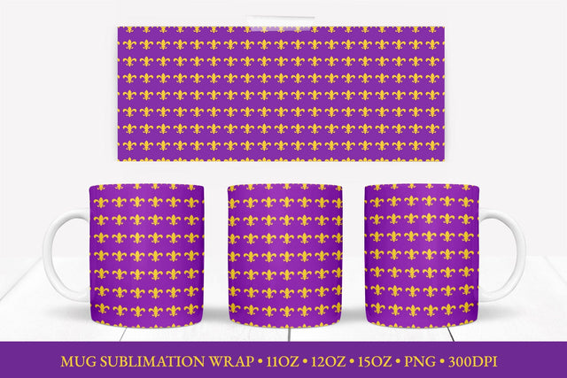 Mardi Gras Mug Sublimation Wrap. Fleur de Lis Mug Design Sublimation LaBelezoka 