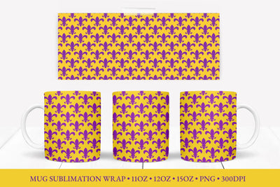 Mardi Gras Mug Sublimation Wrap. Fleur de Lys Mug Design Sublimation LaBelezoka 