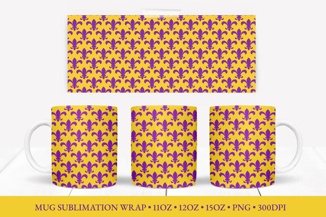 Mardi Gras Mug Sublimation Wrap. Fleur de Lys Mug Design Sublimation LaBelezoka 