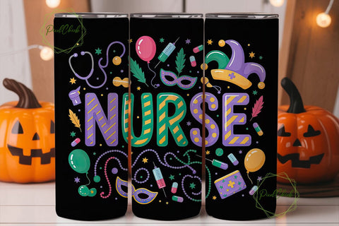 Mardi Gras Nurse 20oz Tumbler Wrap Sublimation PixelChick 