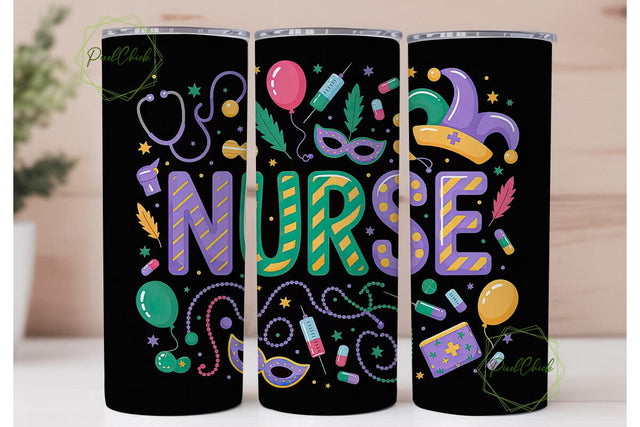 Mardi Gras Nurse 20oz Tumbler Wrap Sublimation PixelChick 