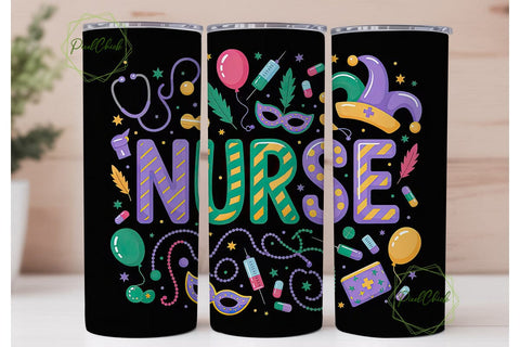 Mardi Gras Nurse 20oz Tumbler Wrap Sublimation PixelChick 