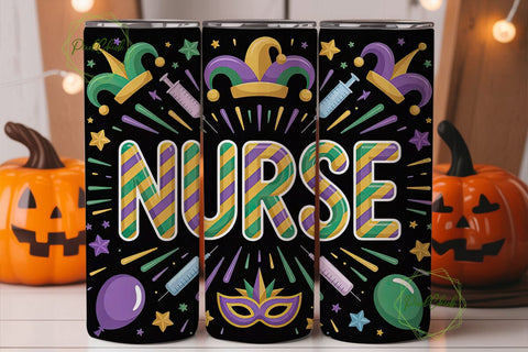 Mardi Gras Nurse 20oz Tumbler Wrap Sublimation PixelChick 