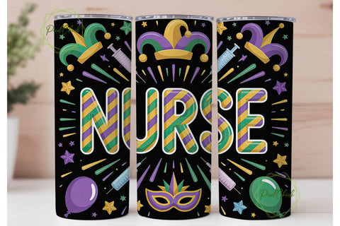 Mardi Gras Nurse 20oz Tumbler Wrap Sublimation PixelChick 