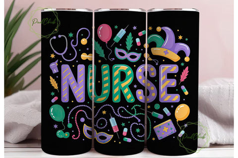 Mardi Gras Nurse 20oz Tumbler Wrap Sublimation PixelChick 