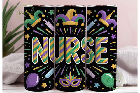 Mardi Gras Nurse 20oz Tumbler Wrap Sublimation PixelChick 